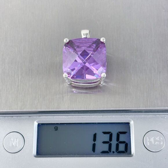 Vintage Sterling Silver 925 Purple Cubic Zirconia Pendant - Picture 6 of 7